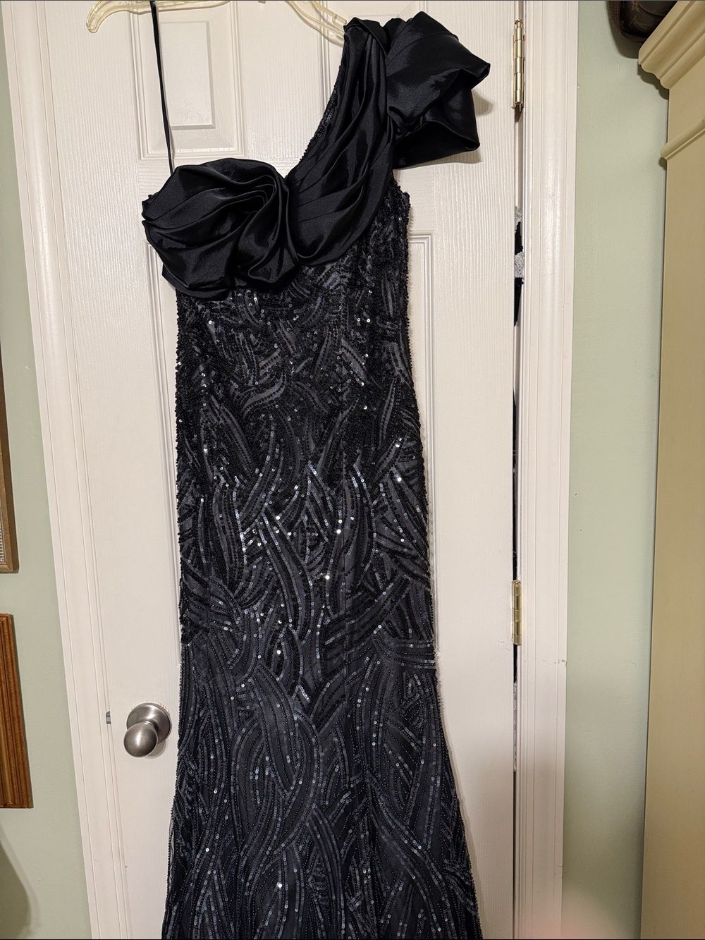 Jovani Black One-Shoulder Sequin Evening Gown